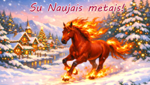 Naujųjų metų sveikinimas su ugnine arkliu